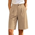 thumbnail image 3 of VBVC Women's Cotton Pleated Bermuda Shorts , Summer Work Office Pants For Women , Ladies' High Waisted Wide Leg Bottoms with Pockets,Khaki,S-2XL, 3 of 10
