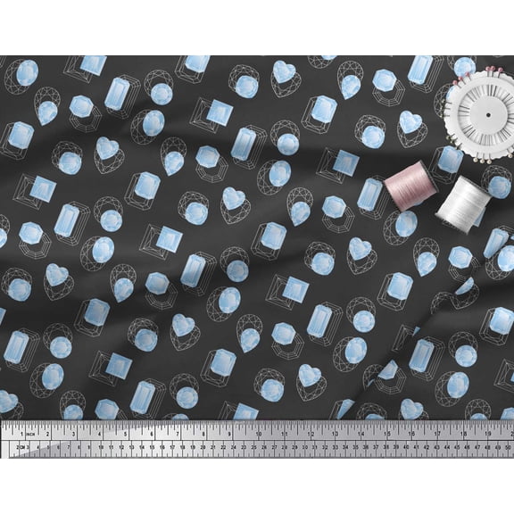 Soimoi Black Cotton Voile Fabric Geometric Shapes & Stones Fashion Print Fabric by the Yard 42 Inch Wide