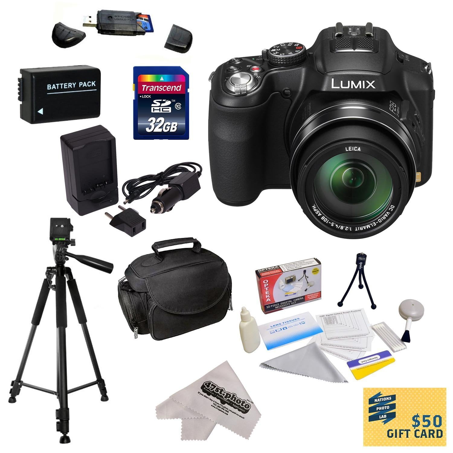 Panasonic Lumix DMCFZ200 Digital Camera with 3Inch LCD With 32GB SDHC