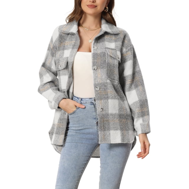 Chaqueta de Lana para Mujer Allegra K con Bolsillos y Botones Gris XL