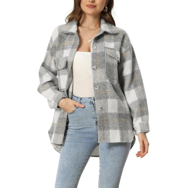 Chaqueta de Lana para Mujer Allegra K con Bolsillos y Botones Gris XL