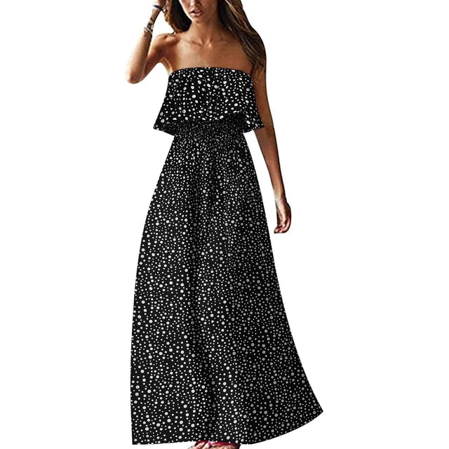 Vestidos de verano para mujer Vestido largo maxi bohemio sin tirantes de porcelana azul y blanca