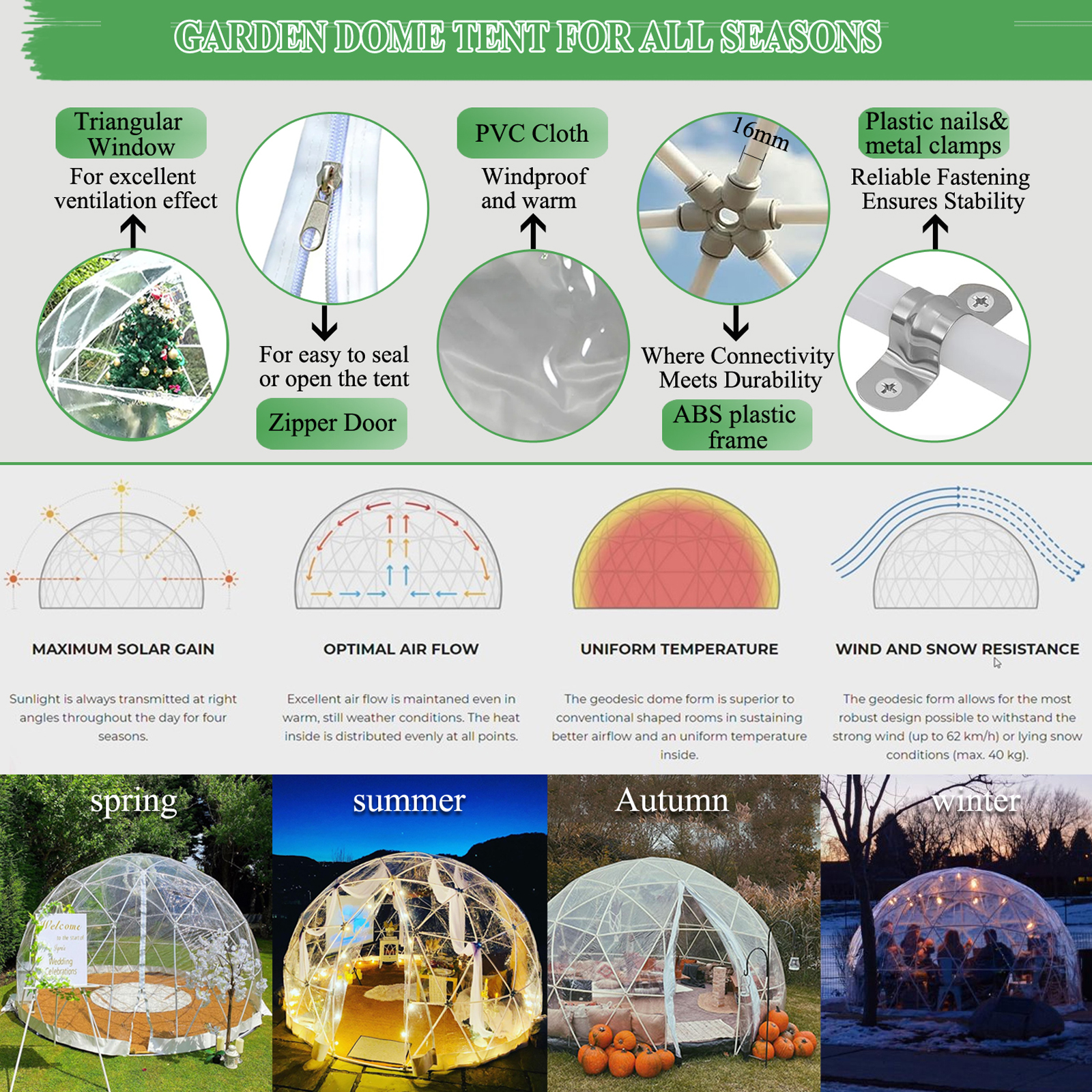 Garden Dome Tent 12FT Clear Tent Outdoor for Garden, Weather Proof Pod Camping Patio Tent for Backyard Canopy Gazebos Screen House Room Lean to Greenhouse