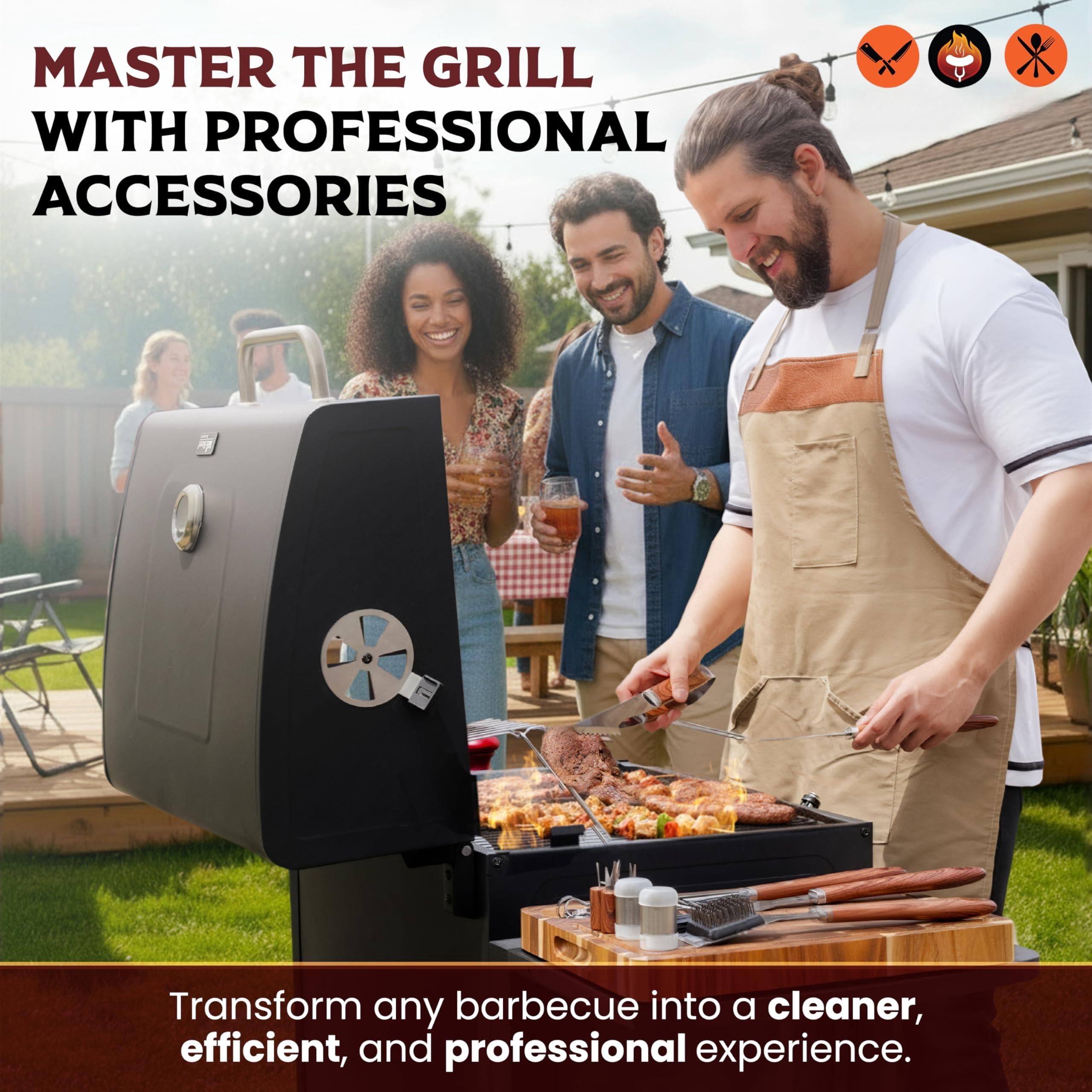 Grill Tool Set Stainless Steel 24-Pack WoodStyleHandle for Outdoor Grilling