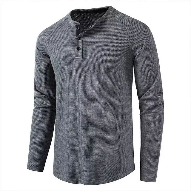 Camisas De Manga Larga De Algodón Henley Para Hombre