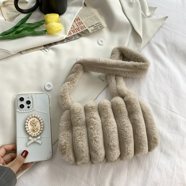 Bolsa de hombro de color puro de moda esponjosa para mujer Mini de axila para teléfono móvil JShteea Para Estrenar