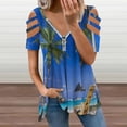 thumbnail image 2 of Seaside Holiday Home Womens Summer V Neck Zipper Top Short Sleeve T Shirt Off Shoulder Top Casual Classy Loose Shirts, 2 of 7