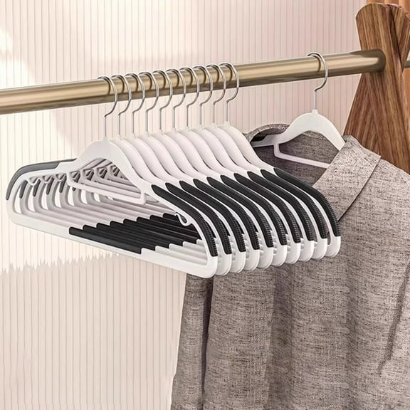 JingChun Plastic Hangers 10 Pack Heavy Duty Dry Wet Clothes Hangers with Non-Slip Pads Space Saving Thickness Super Lightweight Organizer