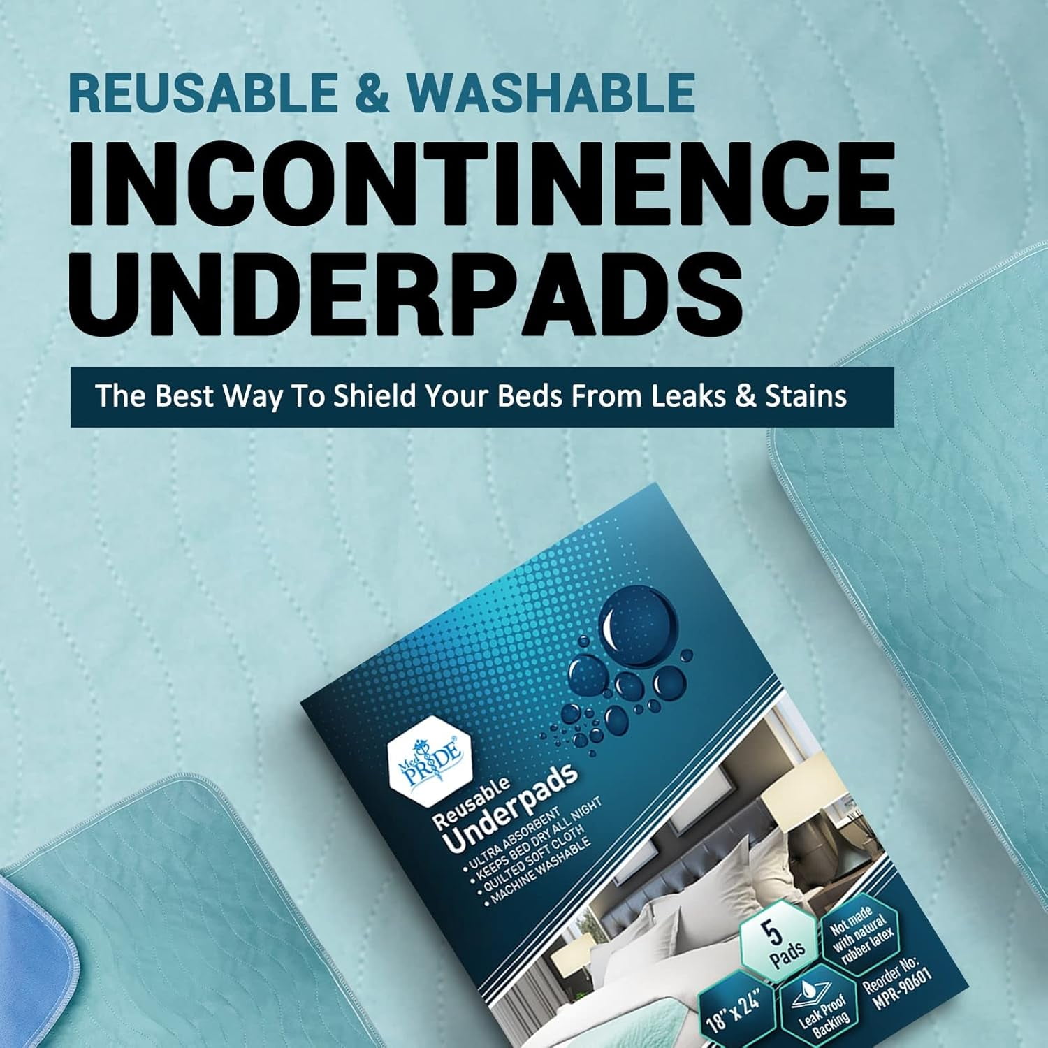 MEDPRIDE Washable Bed Pads for Incontinence, Reusable Bedwetting Underpads 18x24in, Pack of 5 – High Absorbency Kids, Adults, Elders & Pets