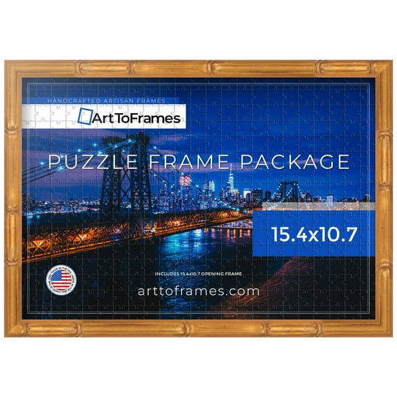 ArtToFrames 15.4x10.7 Inch - 39x27 CM Gold Puzzle Frame for 300 piece Puzzles.0.75 Inch Custom Wood Puzzle Frames, .75 - Comes with Regular Glass