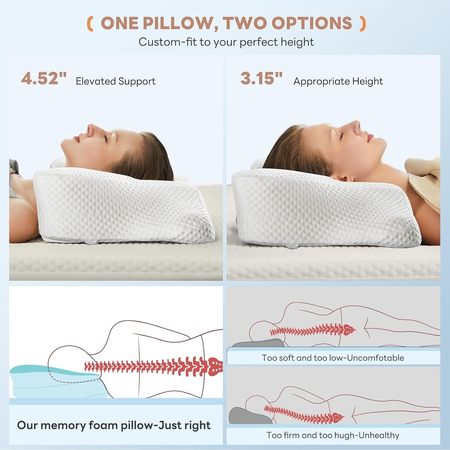 Cervical Pillow for Neck and Shoulder, Ergonomic Memory Foam Pillow with Contour Design, Supports Side Back and Stomach Sleepers, Cooling Orthopedic Pillow, King Size, White