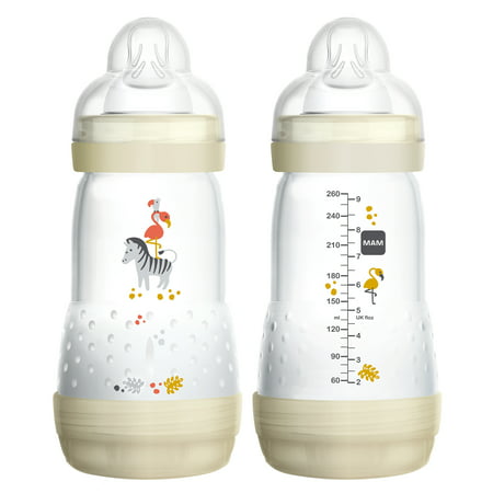 MAM Baby Bottles for Breastfed Babies, MAM Baby Bottles Anti-Colic, Unisex, 9 Ounces, (Best Baby Bottles To Reduce Gas)