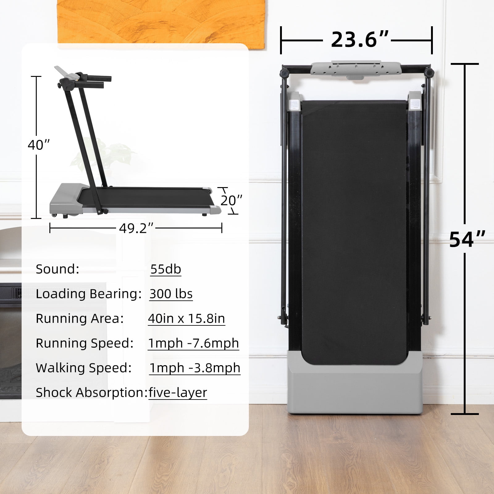 Noaman Grey Folding Treadmill 2.5HP, 7.5MPH & 12 Programs