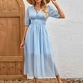 thumbnail image 4 of LNWUY Womens Short Sleeve Maxi Dress 2025 Spring Trendy Elegant V Neck Flowy Wedding Guest Holiday Formal Long Dresses Light Blue M, 4 of 7