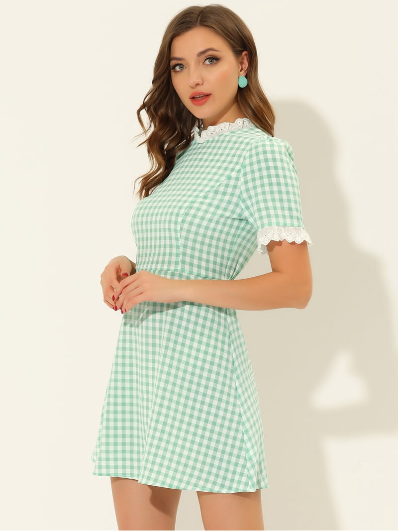 Daring Diva Ruffle Neck Contrast Panel Color Vintage Dresses M Green