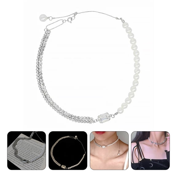 YUYUETIME 1Pc Elegant Double Layer Rhinestone Necklace with Smooth Surface for Neck Decoration