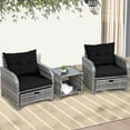 thumbnail image 2 of 5 Pieces PE Wicker Outdoor Chairs with Ottoman, 5 PCS Rattan Patio Furniture Chairs with Pull Out Ottoman & Side Table for Porch Balcony Sunroom, Black, 2 of 17