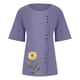 thumbnail image 5 of ICHUANYI Clearance Women's Short Sleeved Casual Plus Size Round Neck Flower Printed Loose Button Cotton Linen Top(Purple, M) ICHUANYI WER2023080802802, 5 of 5