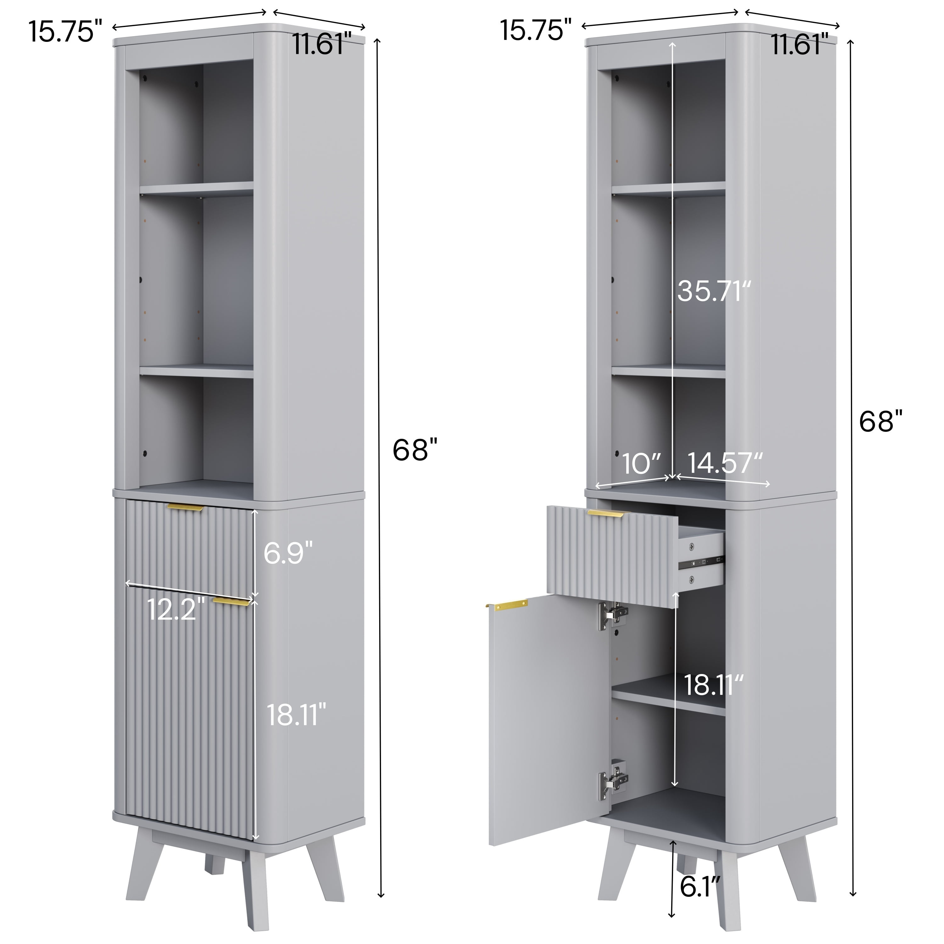 Leumius 68" H Tall Bathroom Storage Cabinet with Adjustable Shelves,One Drawer & Door, Storage Cabinet for Bathroom, Living Room, Entryway,Gray