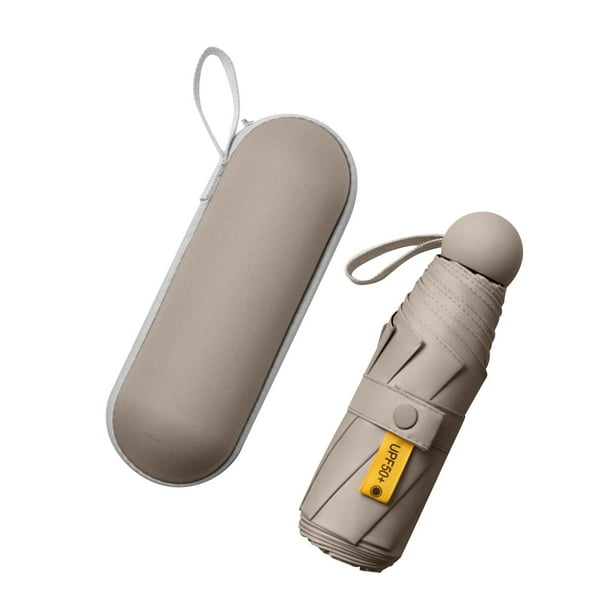 Sombrilla de viaje plegable, ligera, pequeña, plegable, duradera, con 8 varillas, 5 Caqui