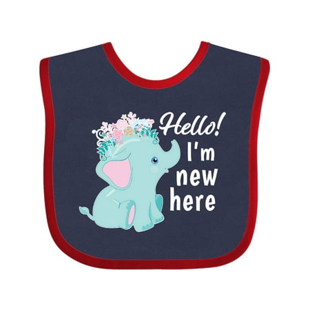 

Inktastic Hello I m New Here with Cute Baby Elephant with Flower Crown Gift Baby Boy or Baby Girl Bib