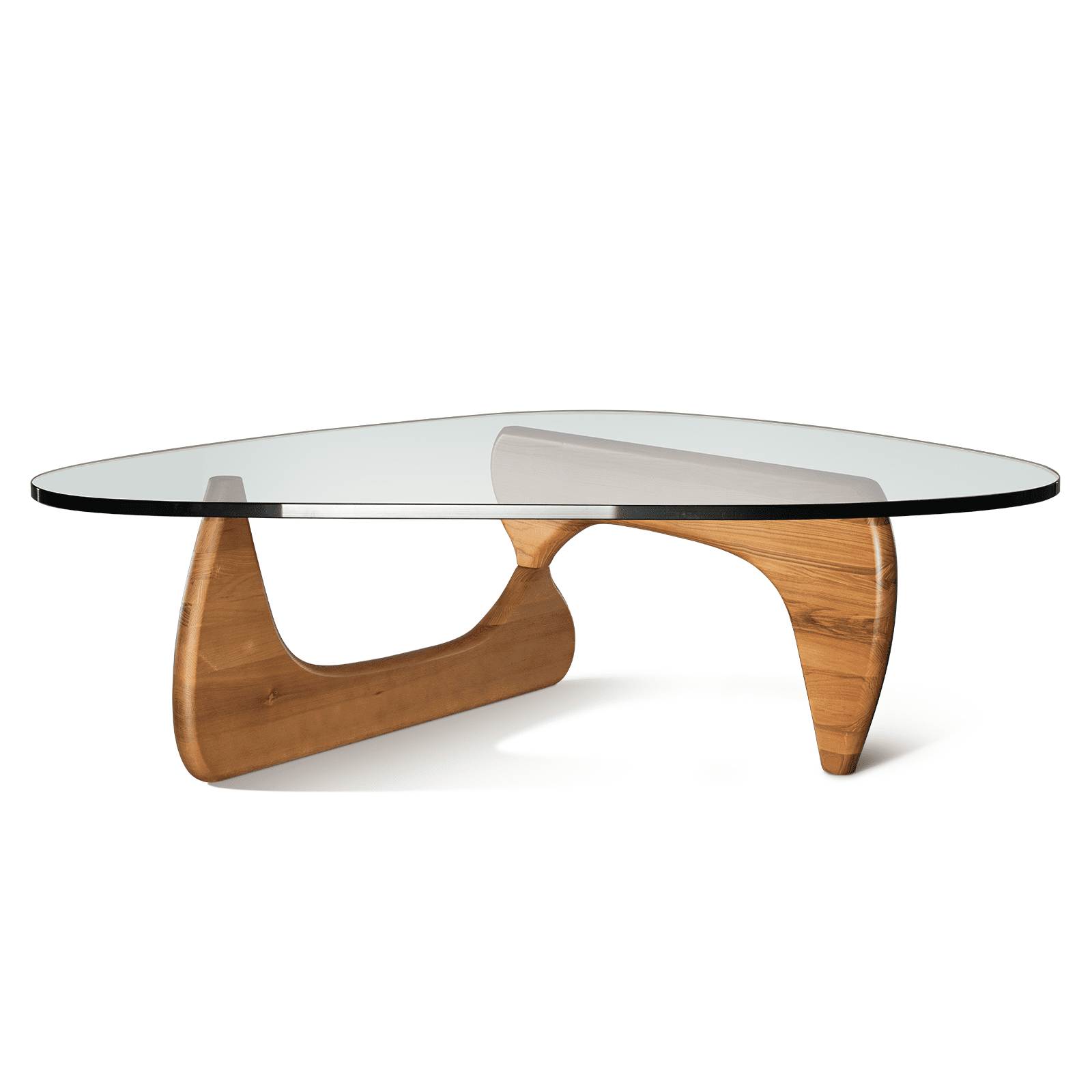 Tranqu Triangle Clear Glass Coffee Table, 0.75″ Ultra Thick Tempered Glass Top, Wooden Base, Modern Cocktail Table for Living Room - Light walnut