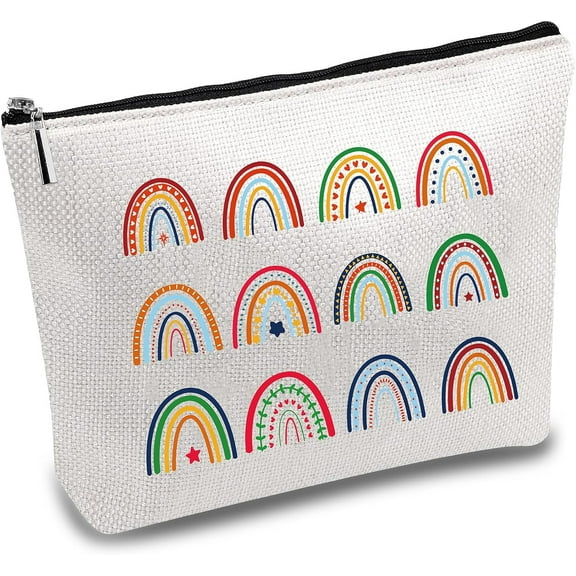 Rainbow Canvas Cosmetic Bag Makeup Bags Multi-Function Small with Zipper Pouch Gifts for Women Travel Toiletry for Keys Lipstick Card Pencil Case Gift Christmas Thanksgiving 10 x 7 Inch