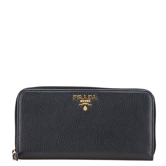 Pre-Owned Prada Women's Navy Leather Round Zip Wallet (Good)