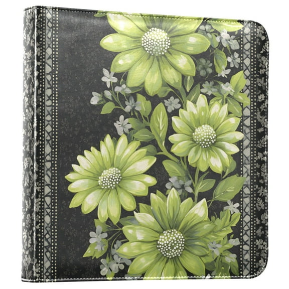 FORMRS 3 Ring Photo Album 4"x6" Self Adhesive Large Capacity PU Leather Cover, Green Flowers