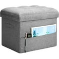 thumbnail image 6 of Folding Foot Rest Stool with Thicker Foam Padded Seat. Linen Cloth Small Ottoman with Storage Bench for Bedroom Living Room, Holds Up to 300 lbs, 17x13x13IN (Dark Gray), 6 of 10