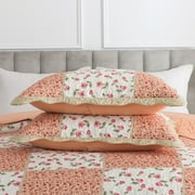 EWAYBY King Quilt Bedding Set 3-Piece Bedspread Coverlet Set Reversible Floral Patchwork Quilt Sets, Pumpkin