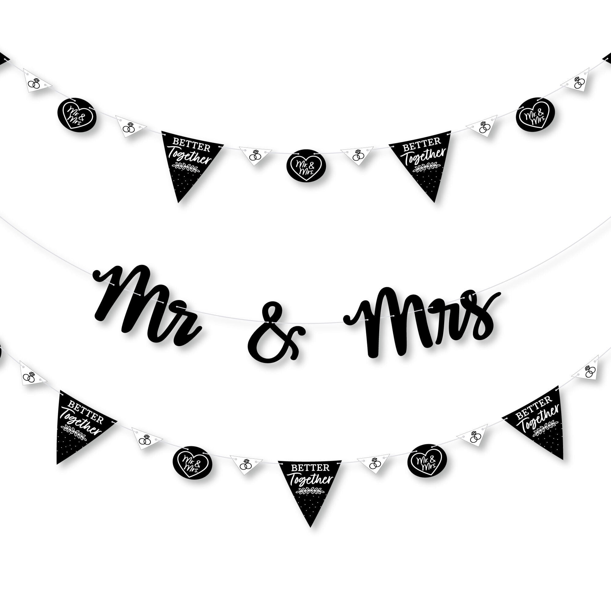 Big Dot of Happiness Mr. and Mrs. - Black and White Wedding or Bridal Shower Letter Banner Decoration - 36 Banner Cutouts and Mr. and Mrs. Banner Letters