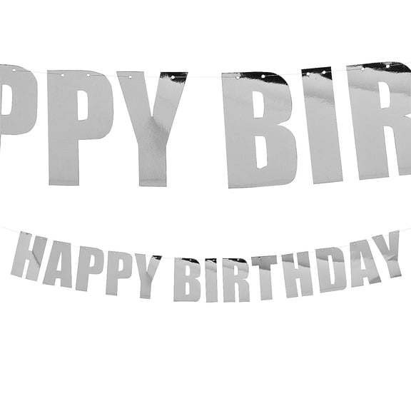 Fun Express 7 ft. Silver Foil Happy Birthday Ready-to-Hang Garland Decoration
