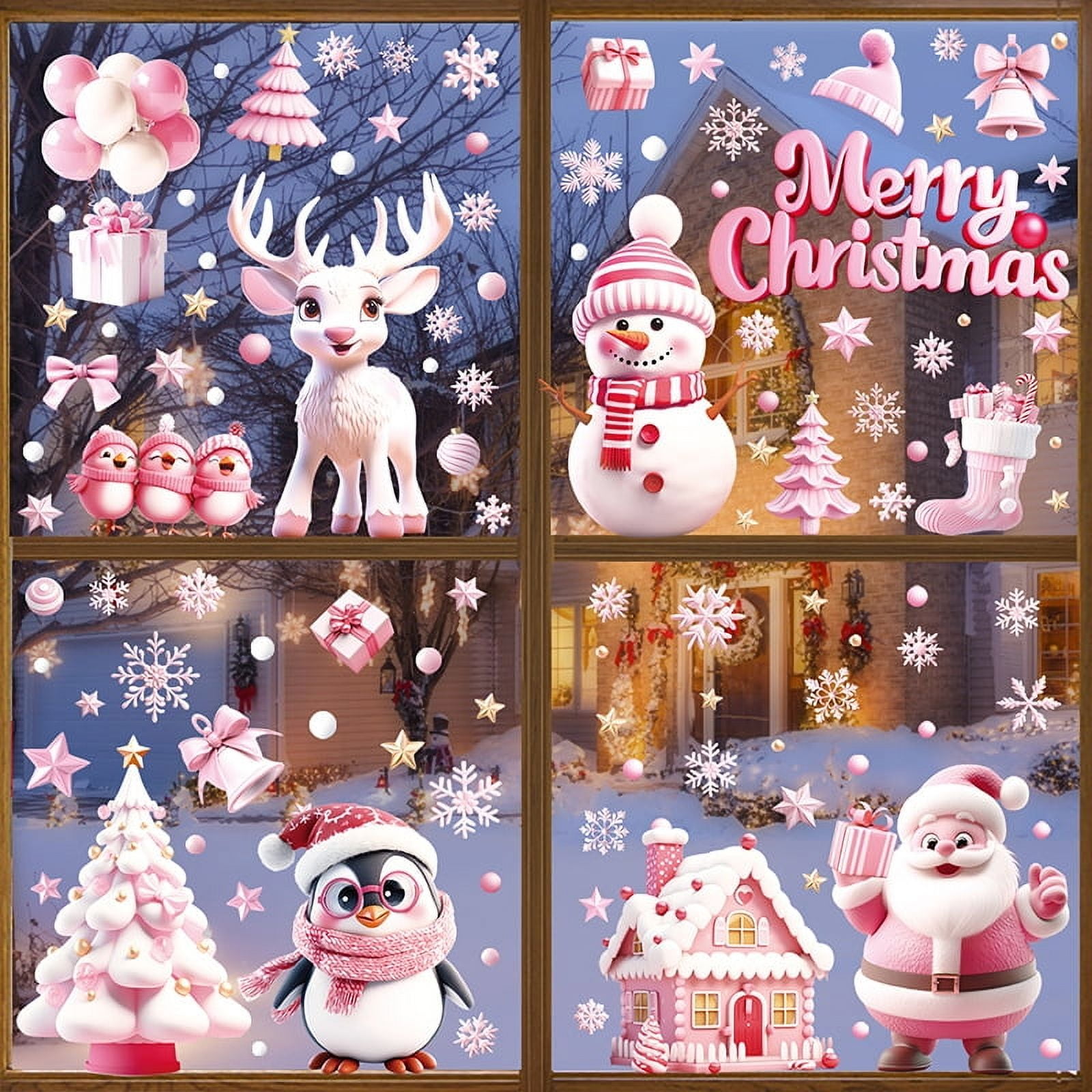 155 PCS Glitter Snowflake Window Clings, Christmas Window Clings for Glass Windows, Double Sided Reusable Christmas Window Stickers& Decals, Winter Clings for Christmas Window Decorations (9 Sheets)