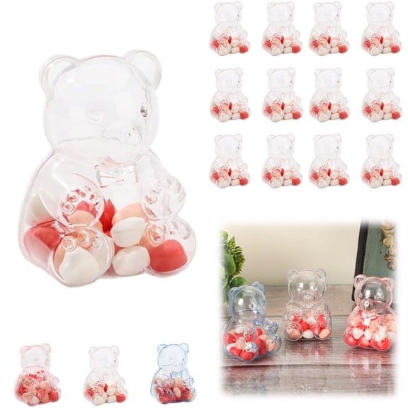Gummy Bear Containers Plastic, Giant Gummy Bear Container, Large Clear Plastic Container Teddy Bear, Fillable Teddy Bear, For Valentine's Day Party Favors (White, 12PCS)