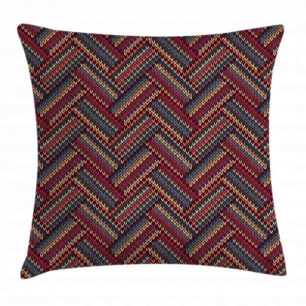 Red and Brown Throw Pillow Cushion Cover, Classical Knitting Pattern
