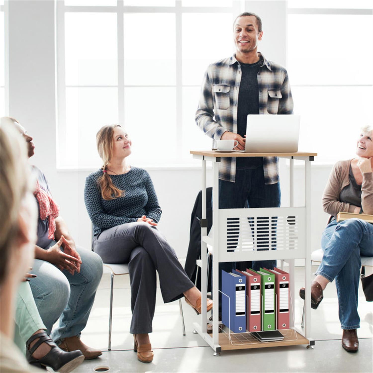Demi Bonn Standing Desk for Small Space Sit Stand Desk with Height Adjustable Desktop, Laptop Workstation, White