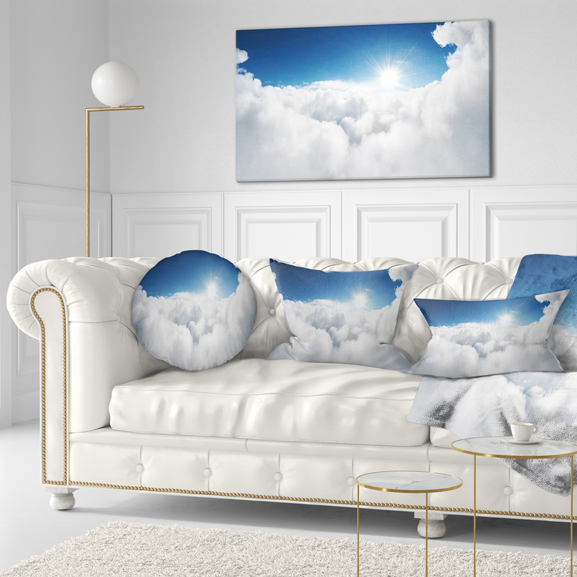 Designart Blue Sky and Sun over Clouds - Contemporary Landscape Printed Throw Pillow - 12x20