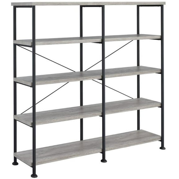 Bowery Hill Rustic Wooden 4 Shelf Country Bookcase in Gray Driftwood