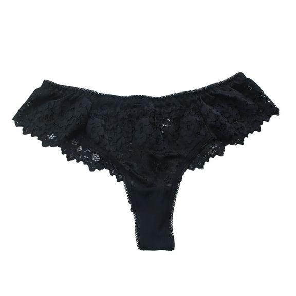 ZQUUVOU Invisibles Lace Thongs for Women Hollow Crotch Briefs Underwear Cotton Lined No Show Comfort Cheeky Panties Black