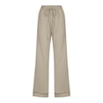 thumbnail image 4 of FRSASU Womens Casual Imitation Cotton Linen Pants Lightweight Summer Elastic Waist Plus Size Solid Lounge Long Trousers Khaki, 4 of 5