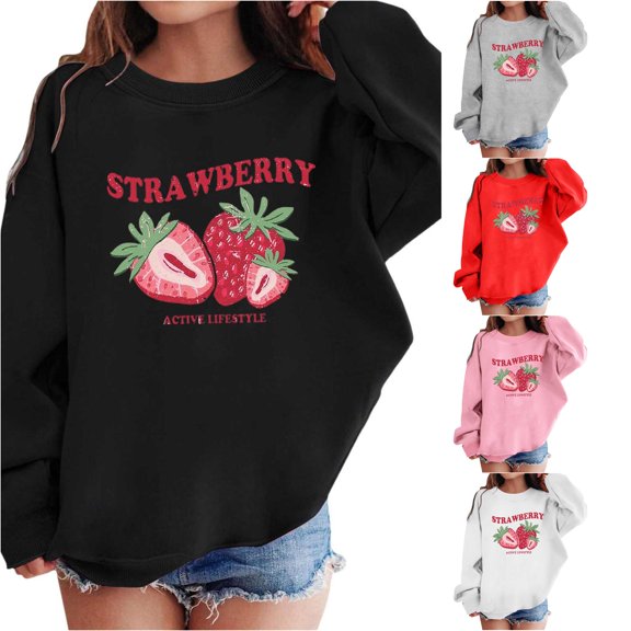 SONXAHE Strawberry Print Sweatshirt for Toddler Girls Long Sleeve Casual Sweatshirts Daily Sweat Tops,Black