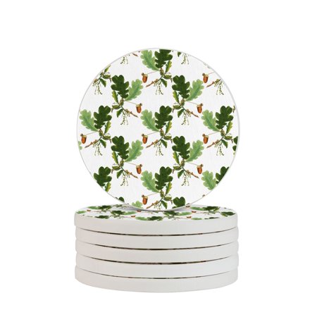 

Circular Drink Coasters Set Acorn Oak Leaf Background Beautiful Home Decor Diatomite Heat-Resistant Diatomite Protect Table Countertop