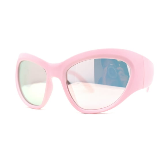 Oversized Sporty Wrap Color Mirror Trendy Thick Plastic Sunglasses Pink Mirror