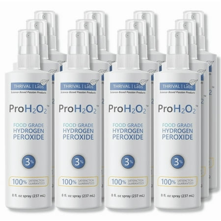 ProH2O2 Food Grade Hydrogen Peroxide 3%, First Aid and Natural Cleaner, Spray Bottle, 8 Fluid Ounces (Pack of 12)