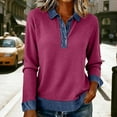 thumbnail image 2 of Dyfzdhu Long Sleeve Shirts For Women Sweatshirt For Long Sleeve Button Collared Denim Shirt Casual Patchwork Knit Pullover Trendy Spring Tops Womens Blouses, 2 of 5