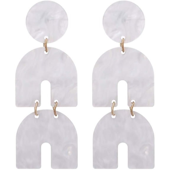 Zephyriana White Statement Earrings for Women Trendy Horseshoe Acrylic Dangle Earrings Statement Acetic Acid Long Drop Earrings Jewelry (white)