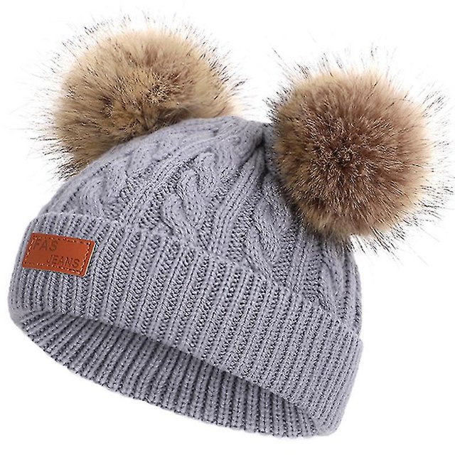 Gorro de punto con pompón doble para niños y niñas