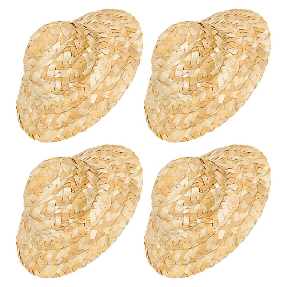 MLINS 4pcs Miniature Straw Hats Mini Woven Dolls Hats Handcraft Top Hat Photo Props