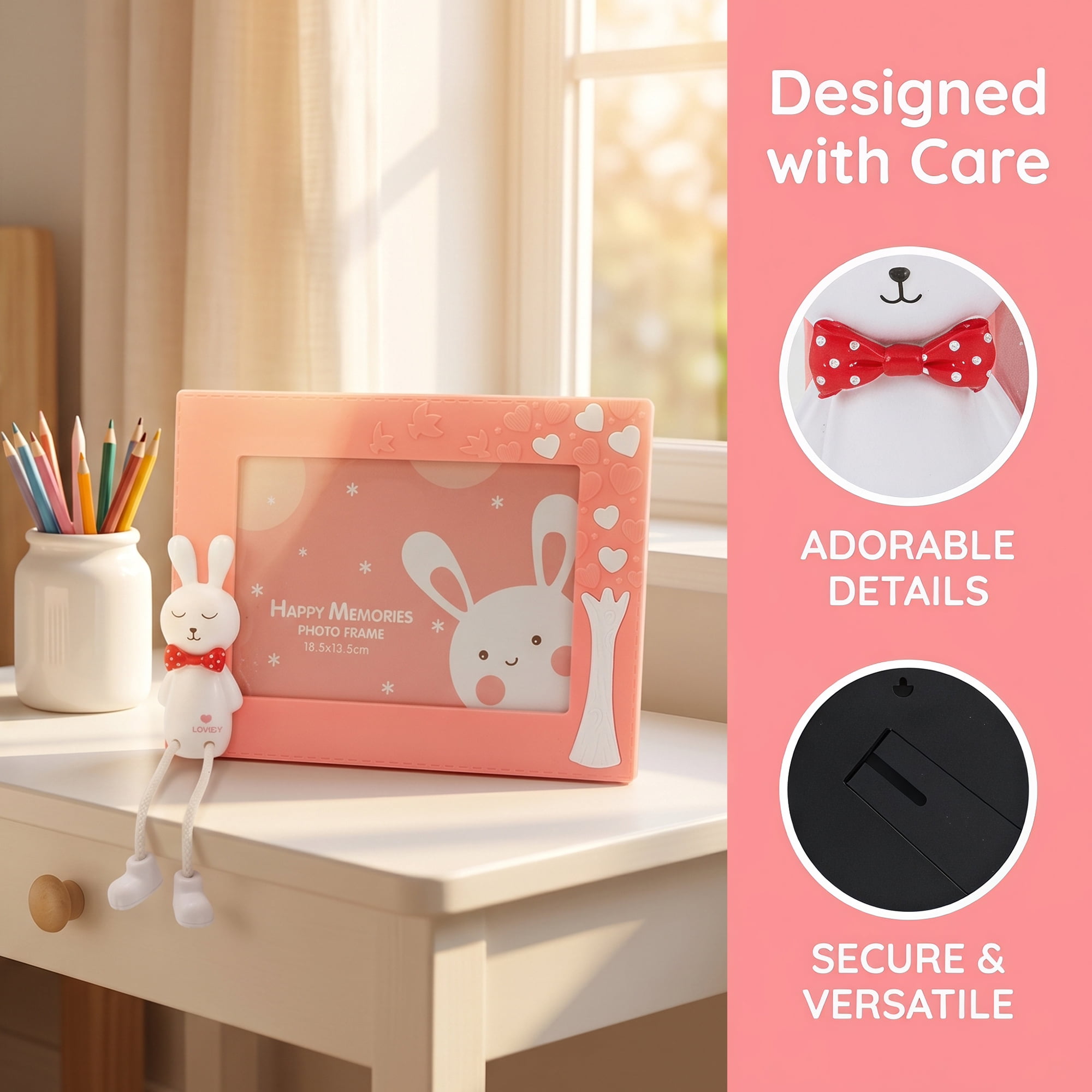 Unique Bargains Cartoon Shatterproof Cute Plastic Photo Frame Pink Place Horizontally 5" x 7"